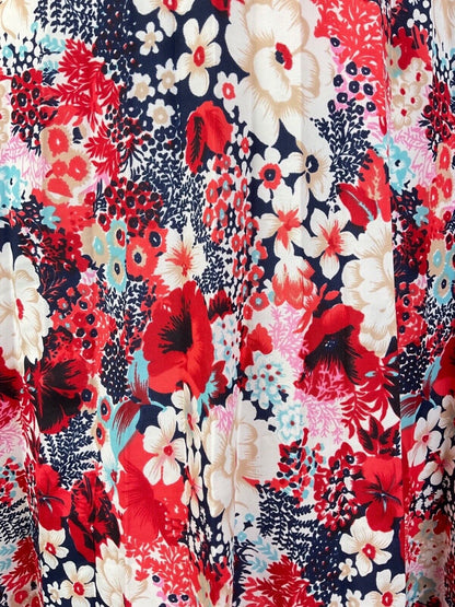 VINTAGE 60s 70s RED BLUE WHITE FLORAL DITSY SLEEVELESS SUMMER SWING DRESS 14