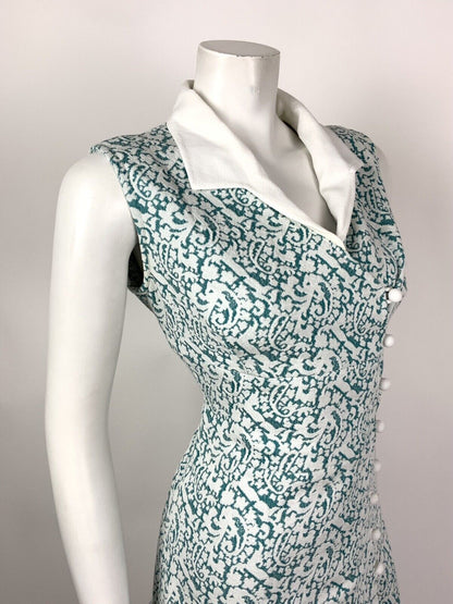 VINTAGE 60s 70s GREEN WHITE PAISLEY FLORAL WRAP DRESS 14