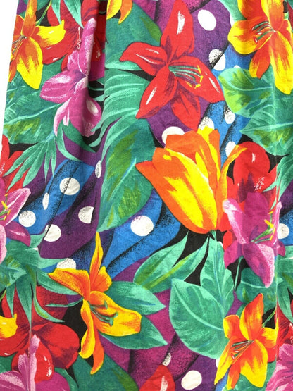 VINTAGE 70s 80s GREEN PURPLE YELLOW FLORAL LILY JUNGLE WRAP DRESS 12