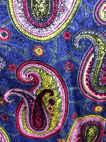 VTG 60s 70s BLUE PINK YELLOW PSYCHEDELIC PAISLEY MOD SHIFT  A-LINE DRESS 10 12