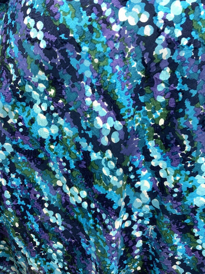 VINTAGE 60s 70s BLUE GREEN PURPLE PSYCHEDELIC FLORAL BUBBLE SHIRT DRESS 10