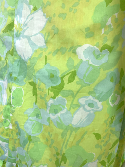 VTG 60s 70s GREEN BLUE YELLOW PSYCHEDELIC FLORAL SPOON COLLAR MOD DRESS 14 16