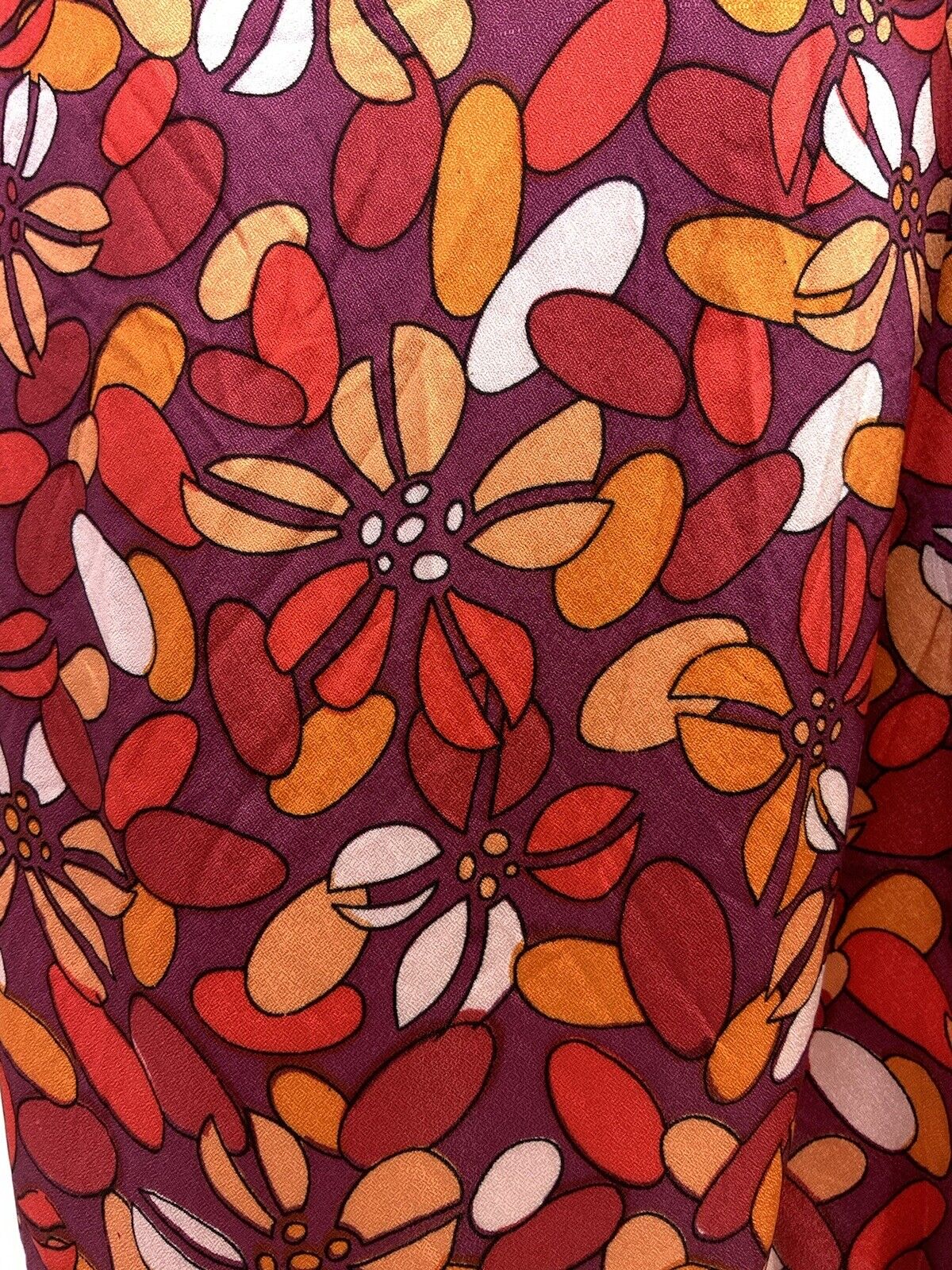 VTG 60s 70s PURPLE PEACH RED FLORAL PETAL PSYCHEDELIC MOD FITTED DRESS 10 12