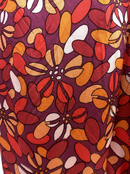 VTG 60s 70s PURPLE PEACH RED FLORAL PETAL PSYCHEDELIC MOD FITTED DRESS 10 12