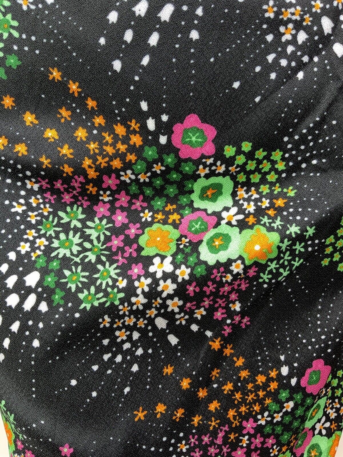 VTG 60s 70s BLACK GREEN PINK WHITE DOTTY FLORAL PSYCHEDELIC SHIFT DRESS 14 16
