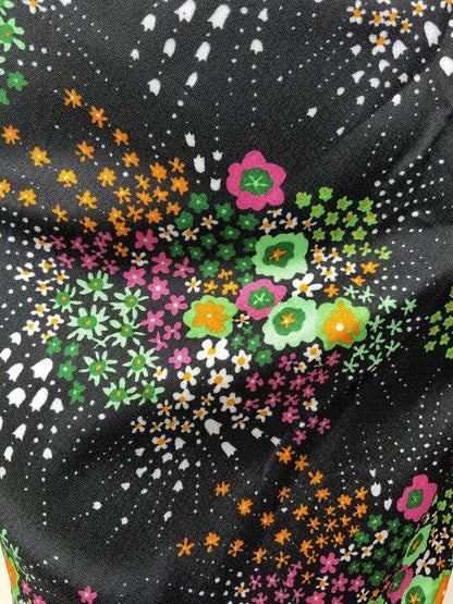 VTG 60s 70s BLACK GREEN PINK WHITE DOTTY FLORAL PSYCHEDELIC SHIFT DRESS 14 16