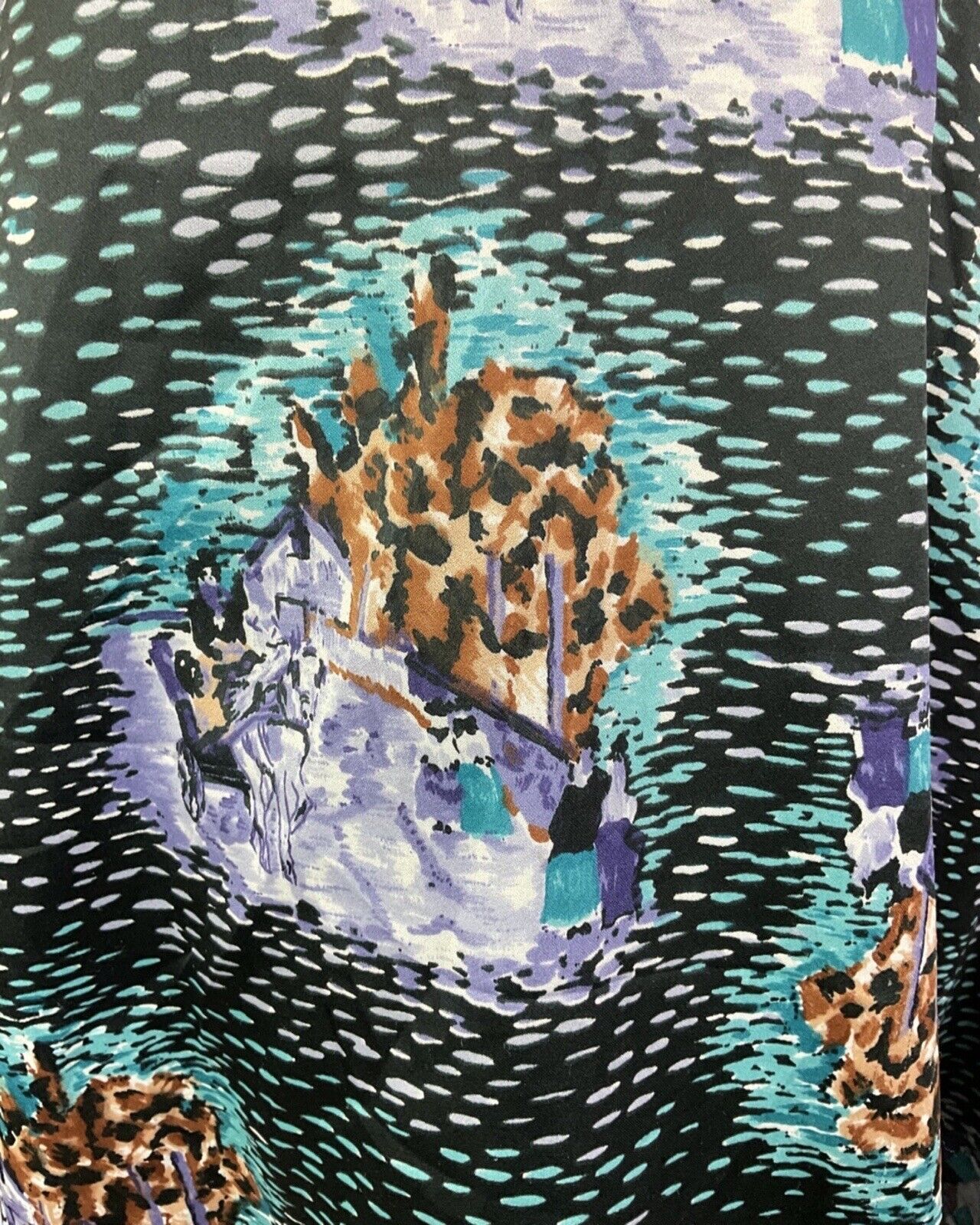 VINTAGE 60s 70s BLACK PURPLE MINT HORSE CART DASH HALTER SWING DRESS 10 12