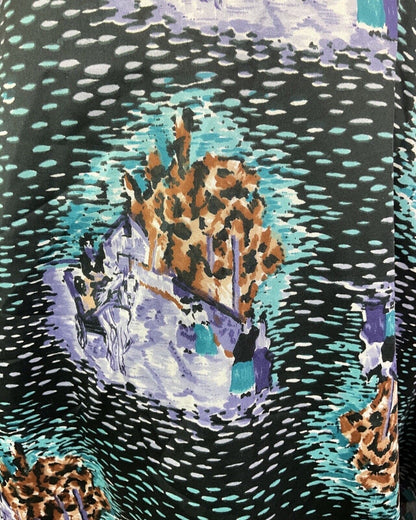 VINTAGE 60s 70s BLACK PURPLE MINT HORSE CART DASH HALTER SWING DRESS 10 12