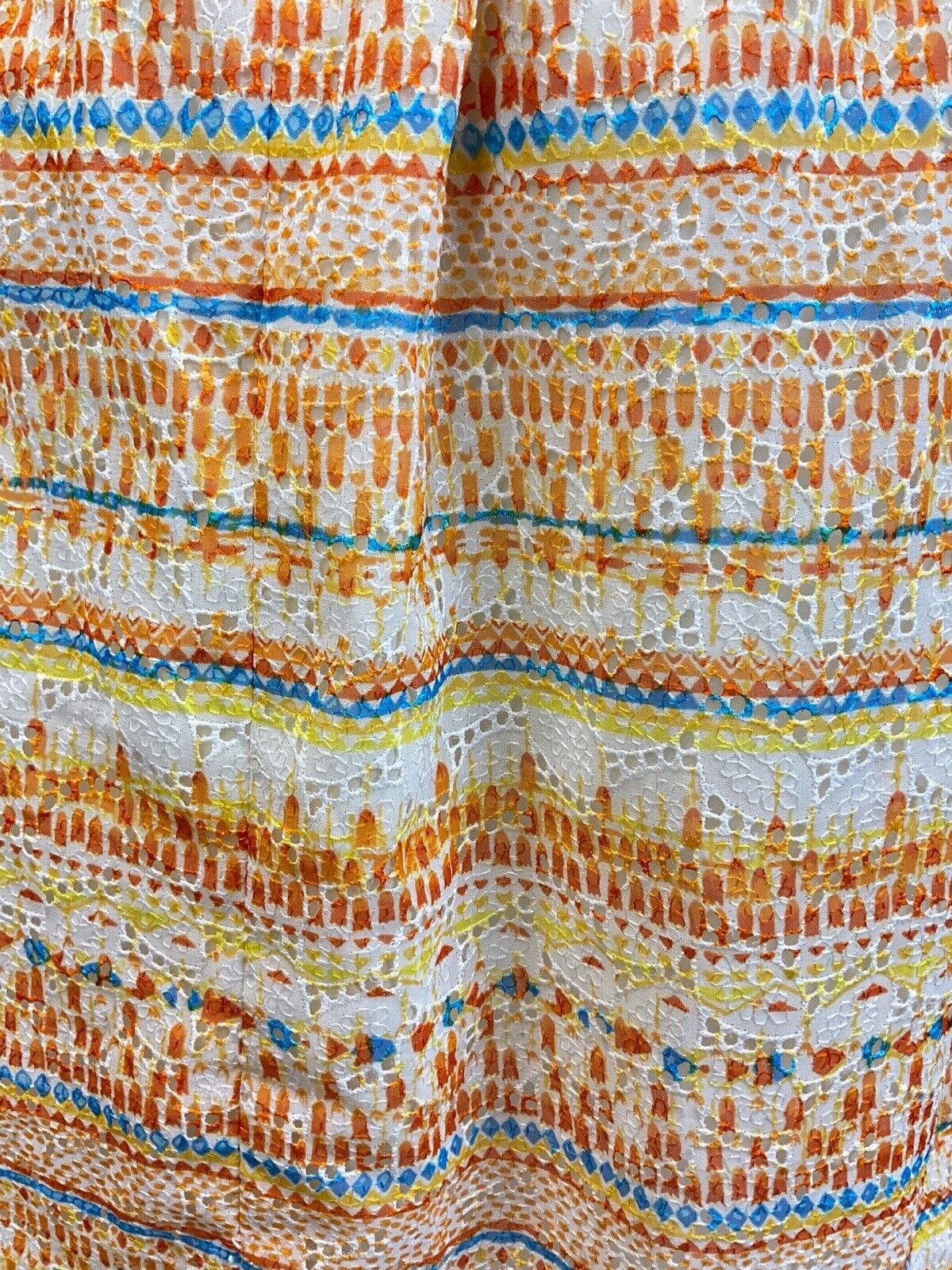 VINTAGE 60s 70s YELLOW BLUE ORANGE ANGLAISE EMBROIDERED STRIPED SHEER DRESS 4