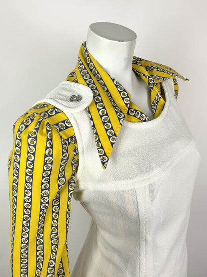 VINTAGE 60s 70s WHITE SILVER MOD PINAFORE APRON PINNY DRESS 10 12