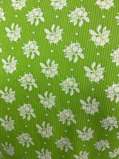VINTAGE 60s 70s LIME GREEN WHITE FLORAL DOTTY MOD COTTON DRESS 10 12