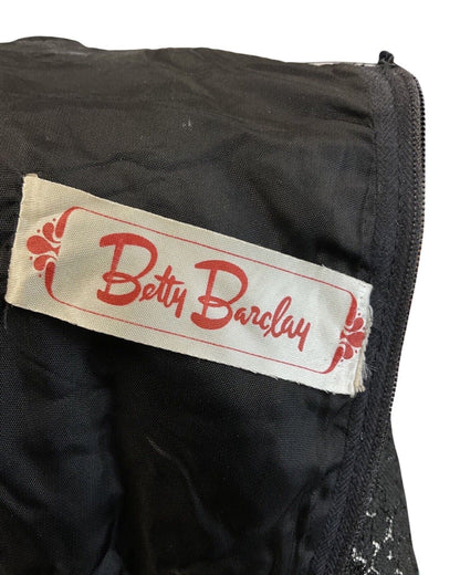 VINTAGE 60s 70s BLACK GREEN LILAC BOUQUET FLORAL LACE RUFFLE SHORT DRESS 8