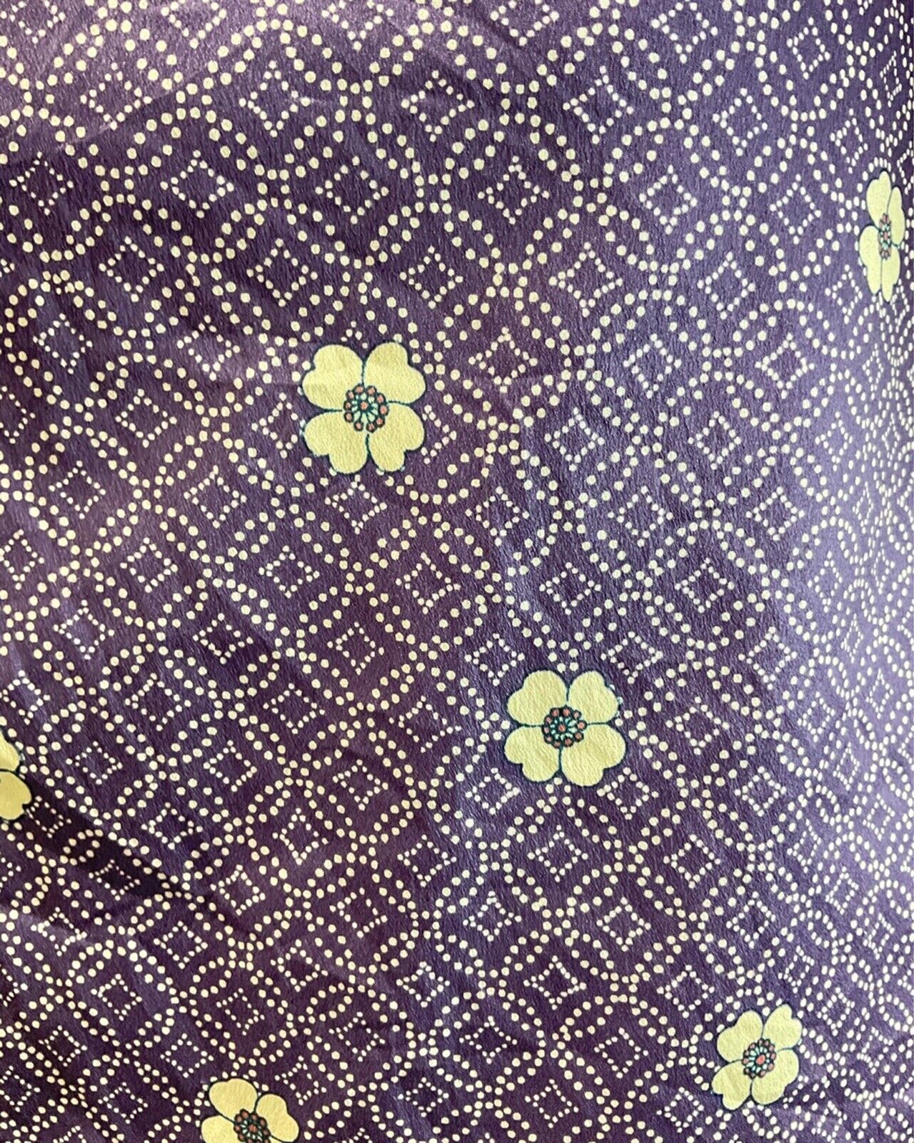 VINTAGE 60s 70s PURPLE WHITE GEOMETRIC DOTTY FLORAL PUSSYBOW SHIRT DRESS 12 14