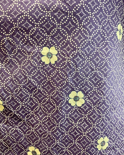 VINTAGE 60s 70s PURPLE WHITE GEOMETRIC DOTTY FLORAL PUSSYBOW SHIRT DRESS 12 14