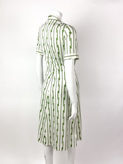 VINTAGE 60s 70s WHITE APPLE GREEN STRIPED BOLT MOD SHIRT DRESS 8 10