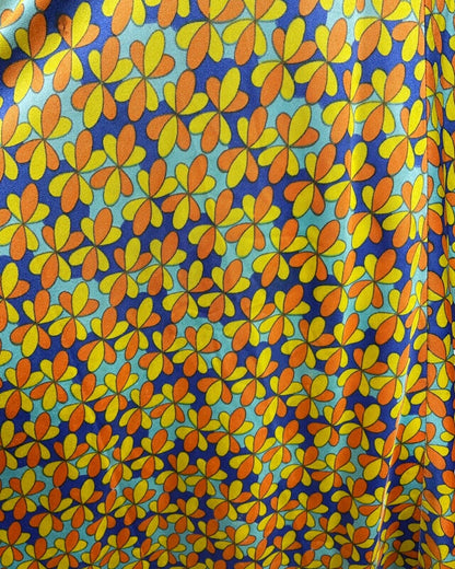 VINTAGE 60s YELLOW BLUE FLORAL DOTTY PSYCHEDELIC MOD HALTER SWING DRESS 10