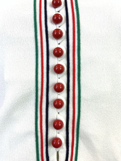 VINTAGE 60s 70s WHITE RED GREEN BUTTON BIB FRONT MOD SCOOTER SHIFT DRESS 6 8