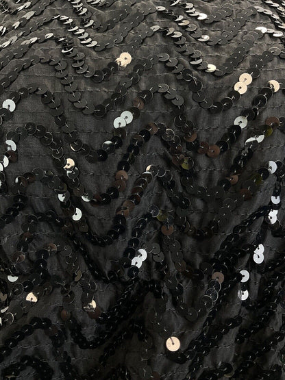 VINTAGE 70s BLACK WAVY SEQUIN BLOUSON SPAGHETTI STRAP STUDIO 54 DISCO TOP 8