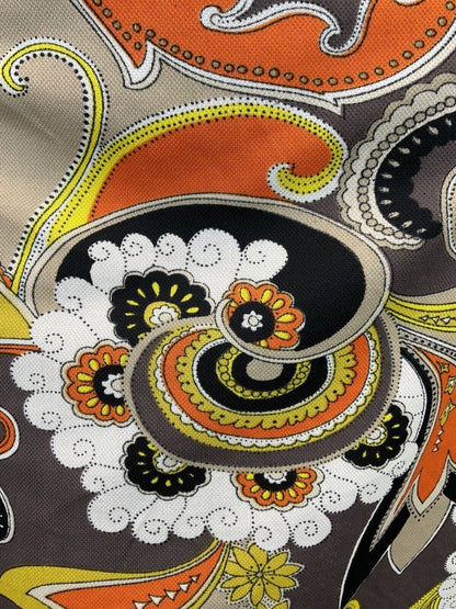VINTAGE 60s 70s GREY YELLOW BLACK ORANGE PSYCHEDELIC MANDALA FLORAL MOD DRESS 12