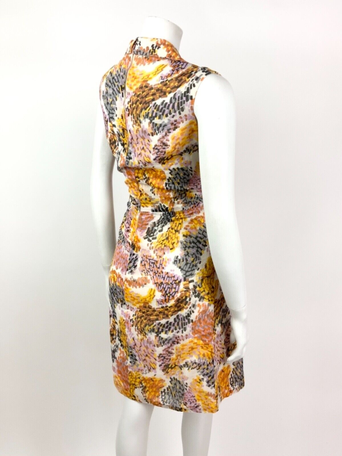 VINTAGE 60s 70s WHITE BROWN ORANGE YELLOW PSYCHEDELIC WING COLLAR DRESS 10
