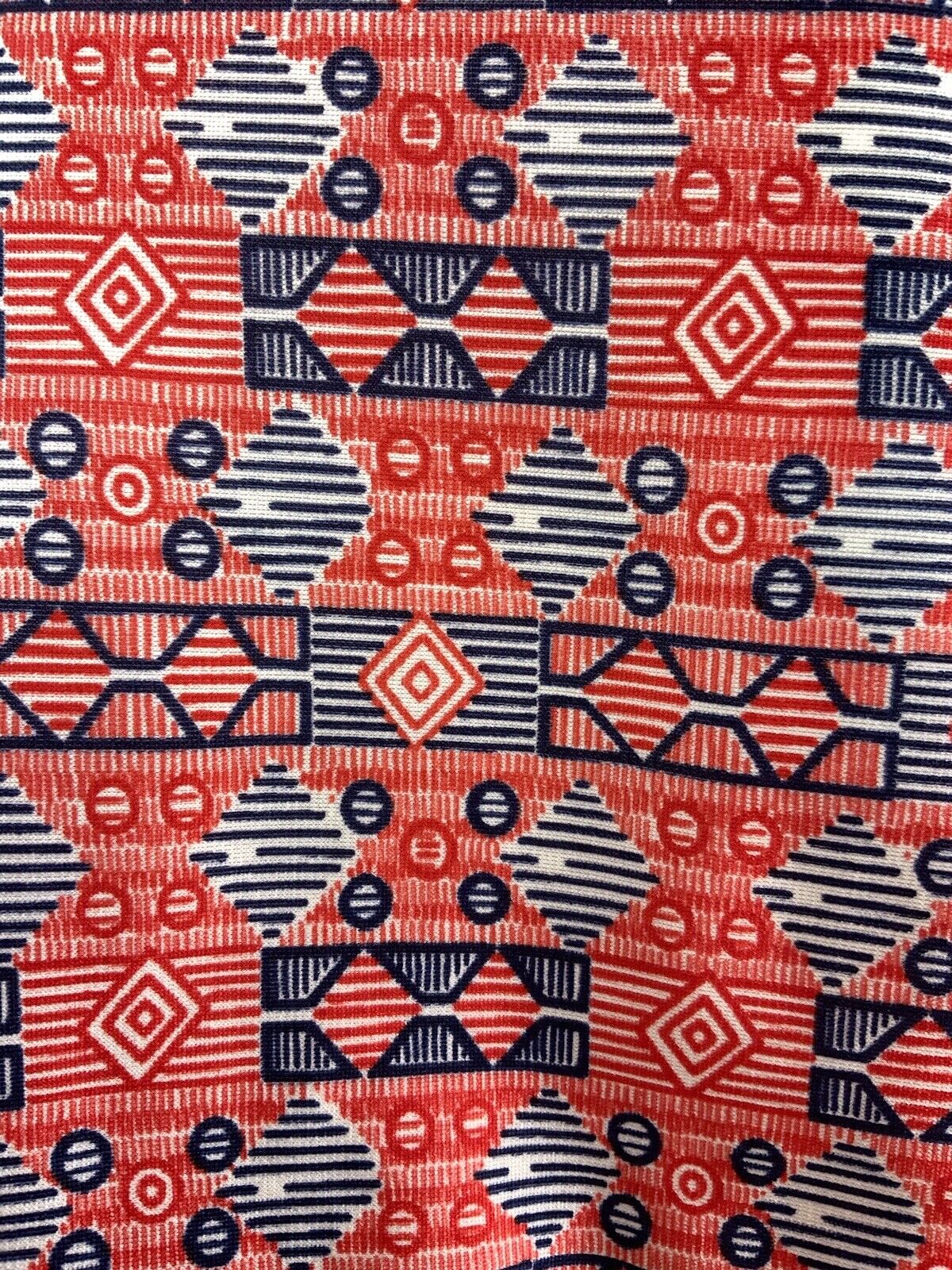 VINTAGE 60s 70s RED BLUE WHITE GEOMETRIC MOD DAGGER COLLAR SHIRT BLOUSE 16 18