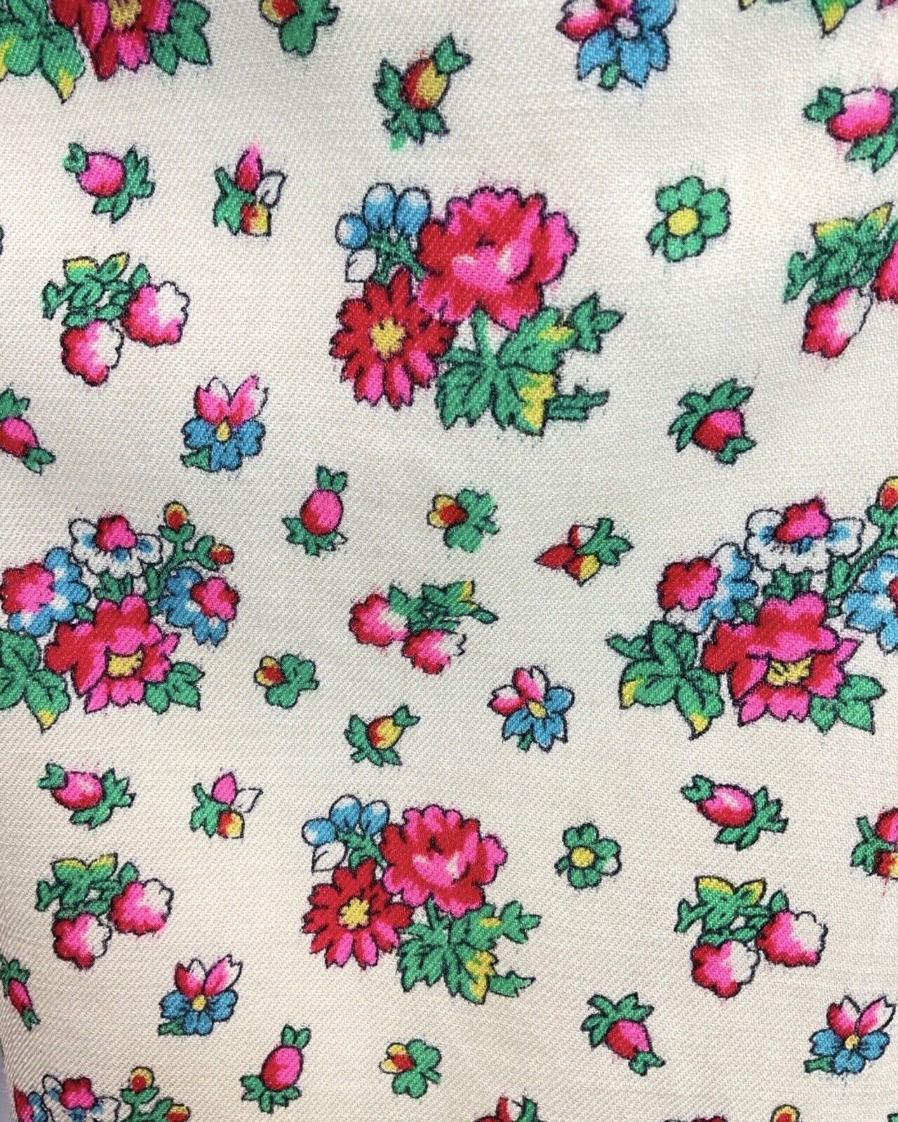 VTG 60s 70s CREAM GREEN RED PINK FLOWER DITSY CHELSEA COLLAR WIGGLE DRESS 12 14