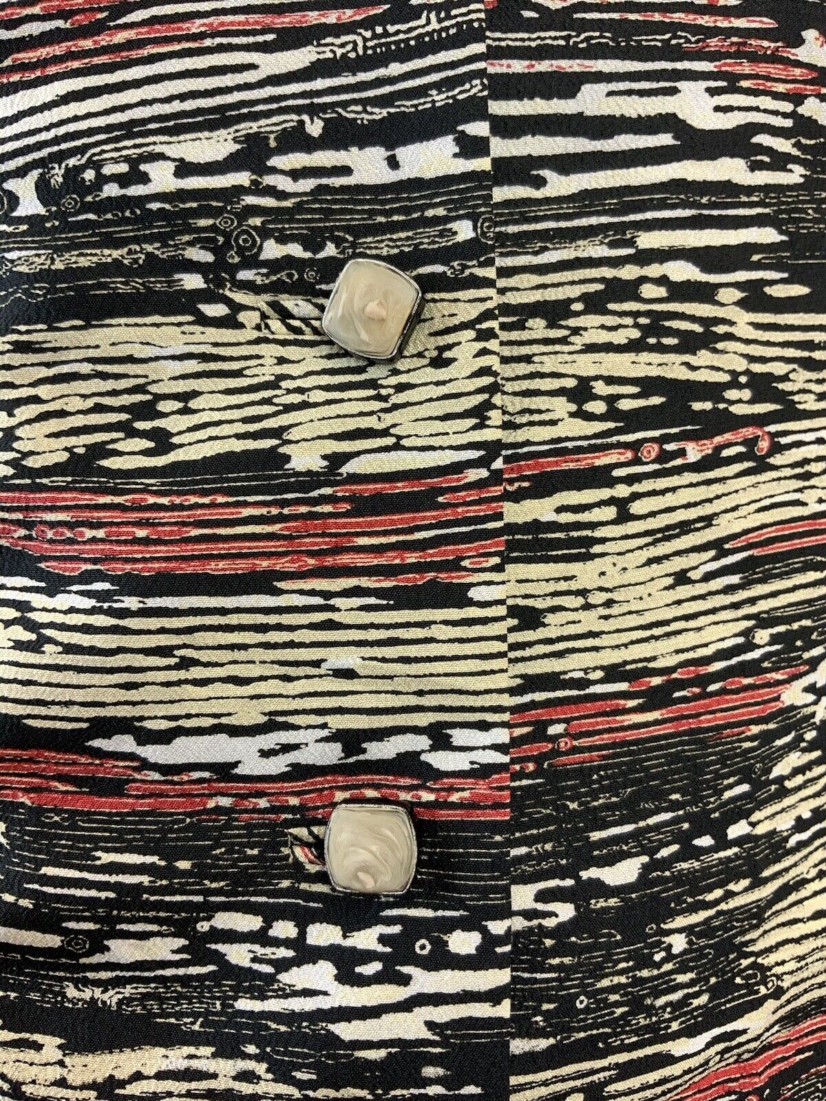 VINTAGE 60s 70s CREAM BLACK RED STRIPED WOOD GRAIN MOD DAGGER SHIRT DRESS 10 12