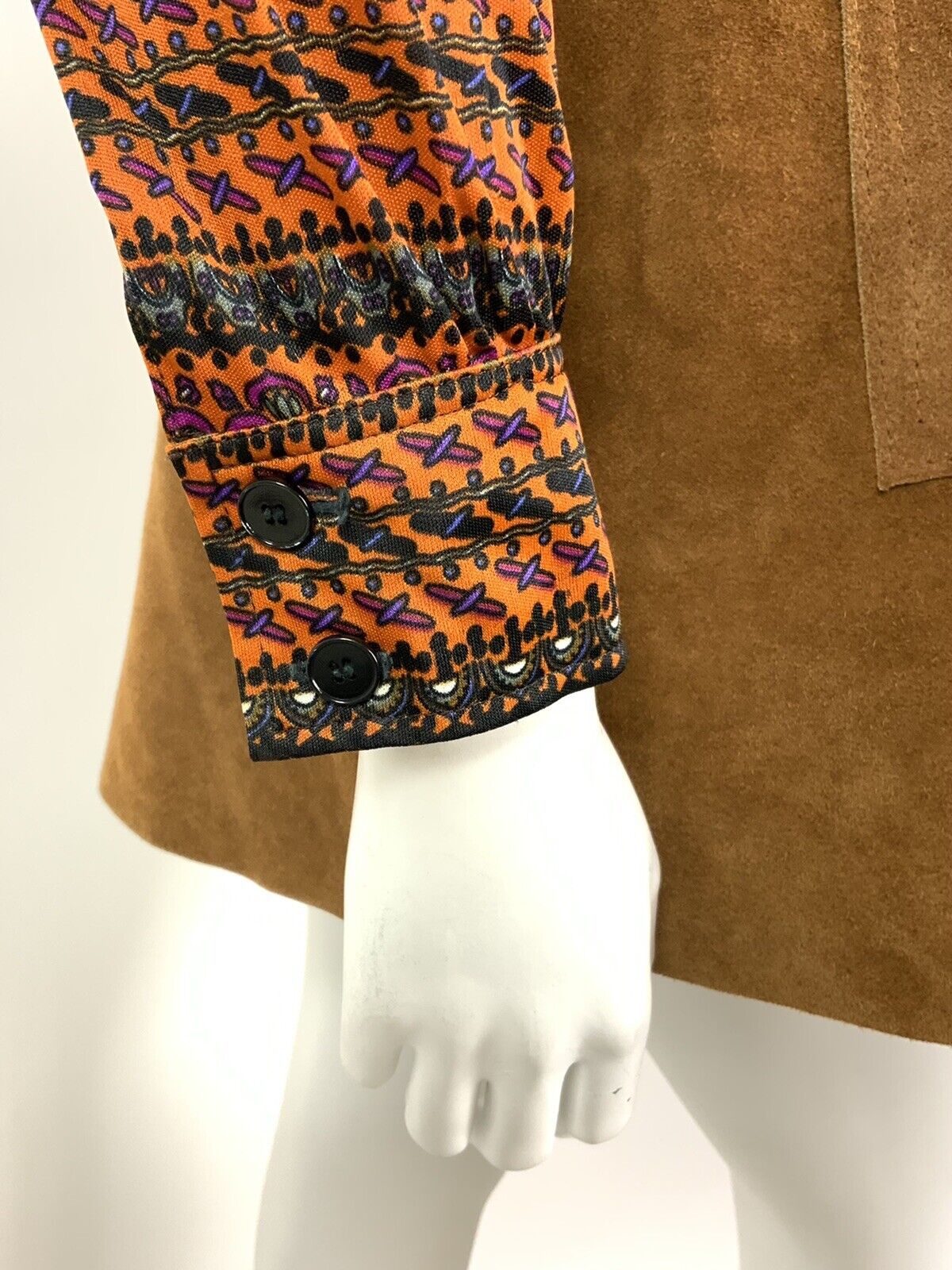 VINTAGE 60s 70s ORANGE BROWN PURPLE STRIPED PSYCHEDELIC FLORAL SHIRT TOP 14 16