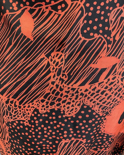 VINTAGE 60s 70s ORANGE BLUE FLORAL PSYCHEDELIC MOD SILK SHIRT DRESS 10
