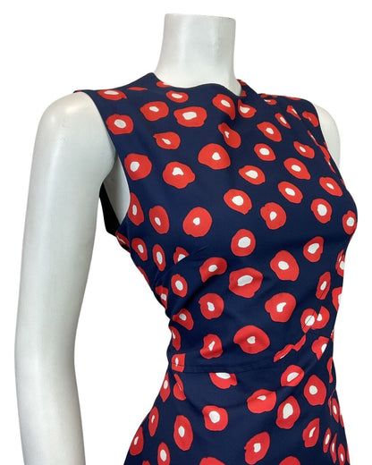 VINTAGE 60s 70s BLUE RED WHITE ABSTRACT DOTTY SLEEVELESS MOD DRESS 10 12