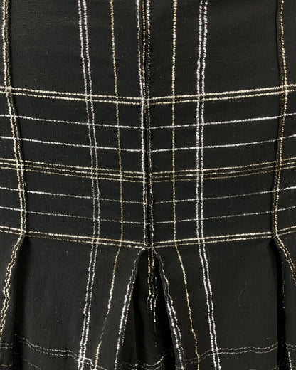VINTAGE 60s 70s BLACK GOLD SILVER CHECKED MOD SHEER PUSSYBOW SHIRT DRESS 12