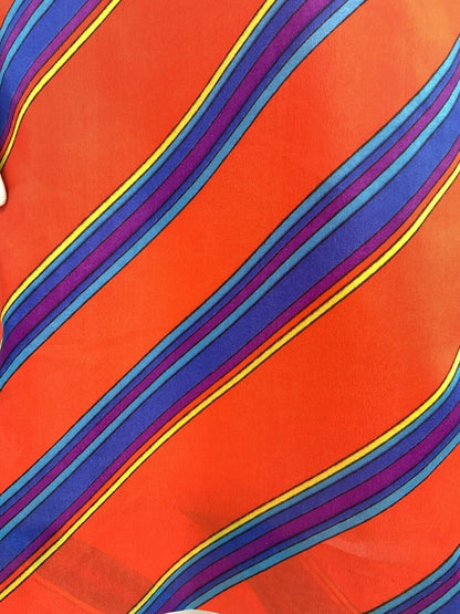 VINTAGE 60s 70s ORANGE BLUE PURPLE STRIPED GEOMETRIC SLEEVELESS MOD DRESS 10