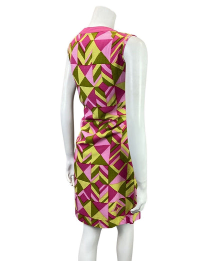 VINTAGE 60s 70s PINK YELLOW GOLD GEOMETRIC SLEEVELESS A-LINE SHIFT DRESS 12