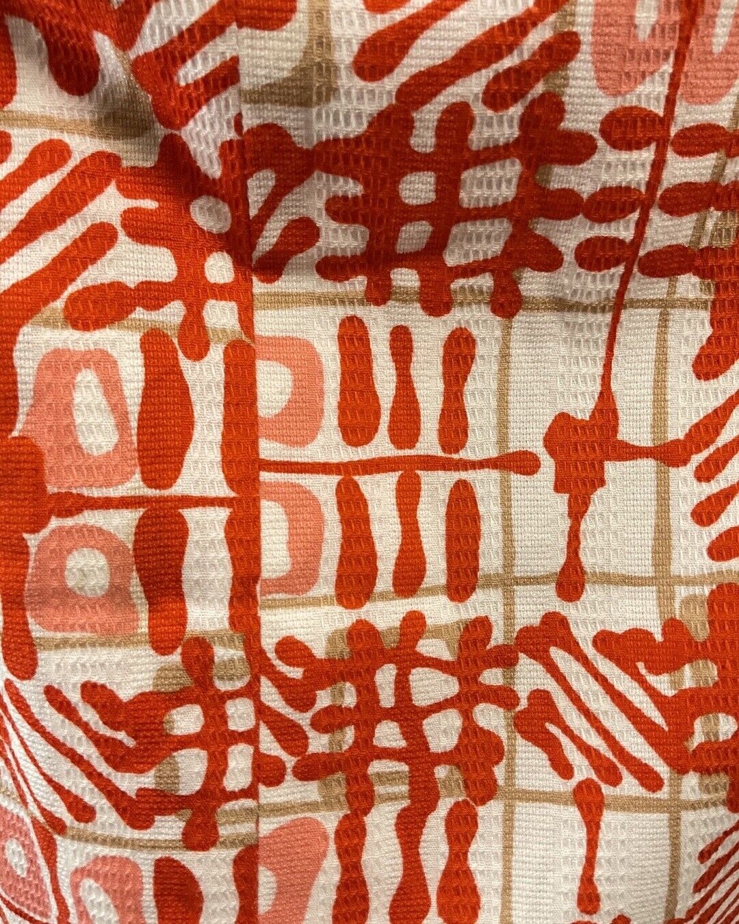 VINTAGE 60s 70s ORANGE PINK WHITE GEOMETRIC CHECKED DAGGER SHIRT DRESS 10