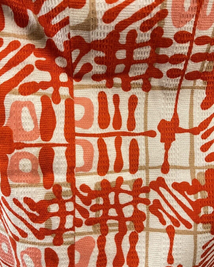 VINTAGE 60s 70s ORANGE PINK WHITE GEOMETRIC CHECKED DAGGER SHIRT DRESS 10