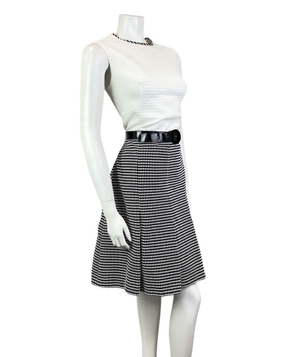 VINTAGE 60s 70s WHITE BLACK CHECKERBOARD BELTED MOD SLEEVELESS DRESS 12
