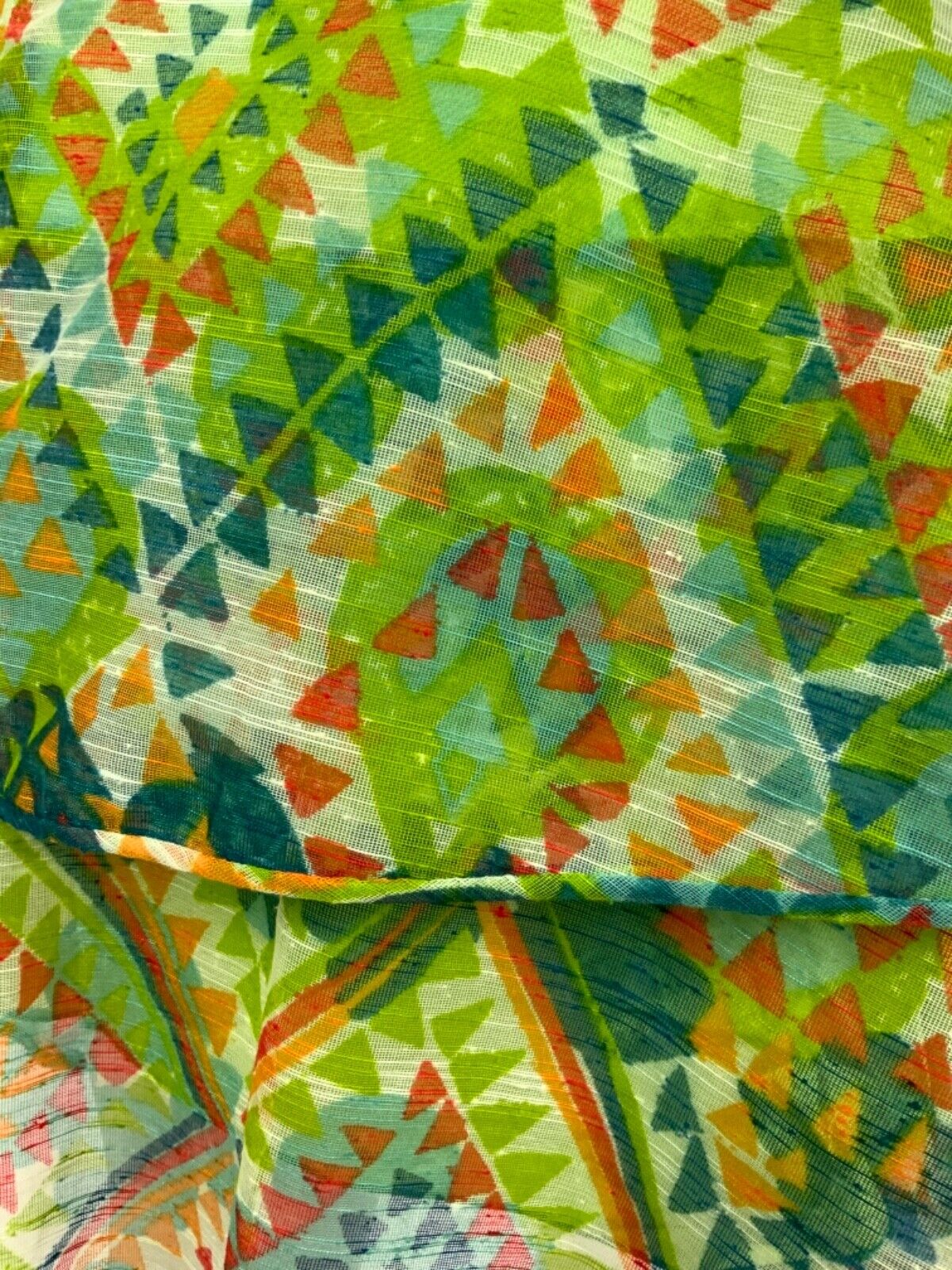 VINTAGE 60s 70s GREEN BLUE RED WHITE AZTEC GEOMETRIC TIERED SHEER DRESS 10 12