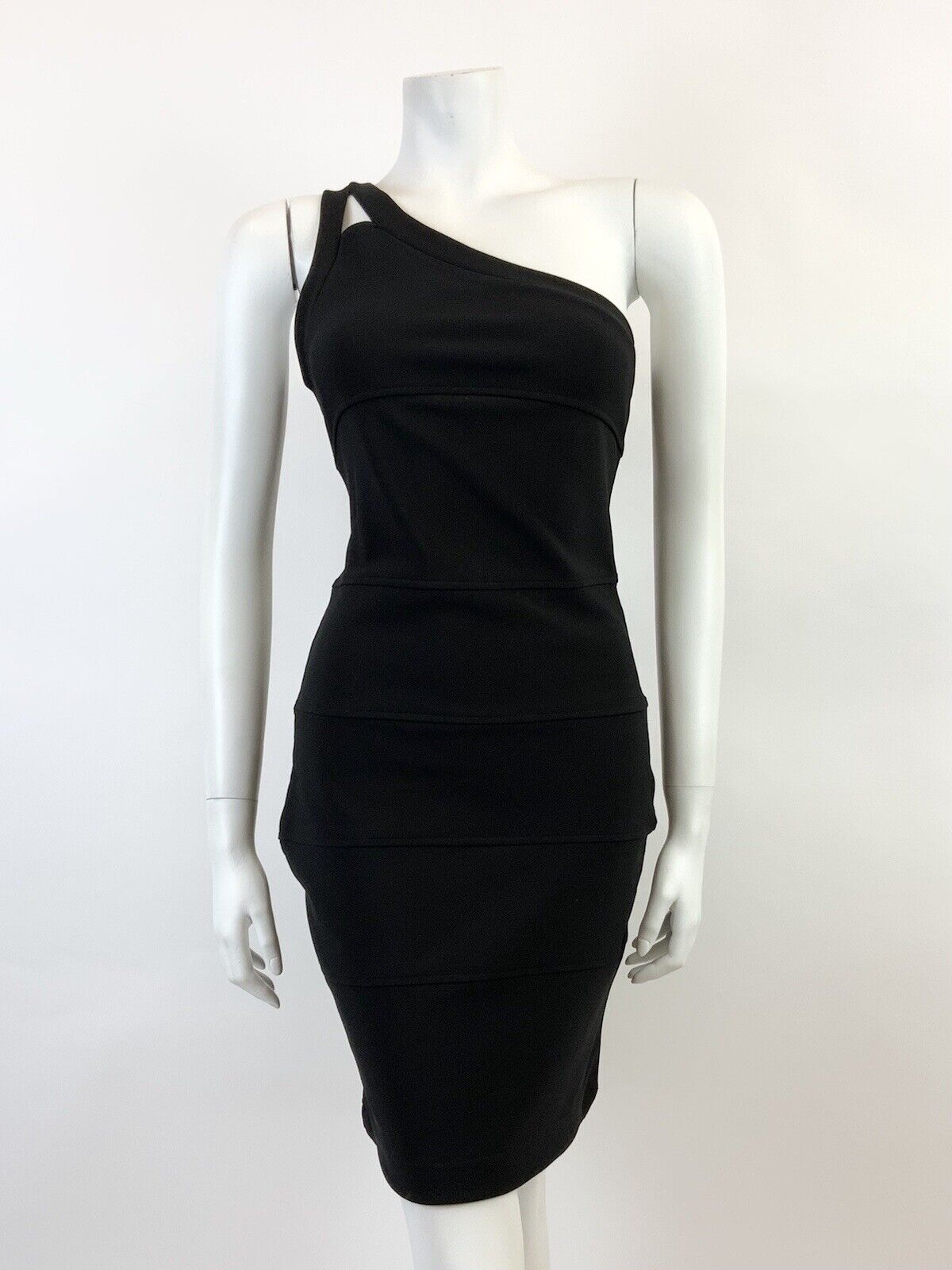 VINTAGE 70s STYLE 90s BLACK ONE SHOULDER WIGGLE PENCIL STUDIO 54 GLAM DRESS 8
