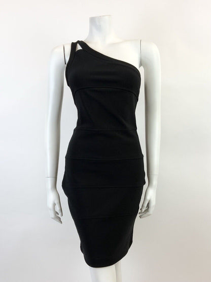 VINTAGE 70s STYLE 90s BLACK ONE SHOULDER WIGGLE PENCIL STUDIO 54 GLAM DRESS 8