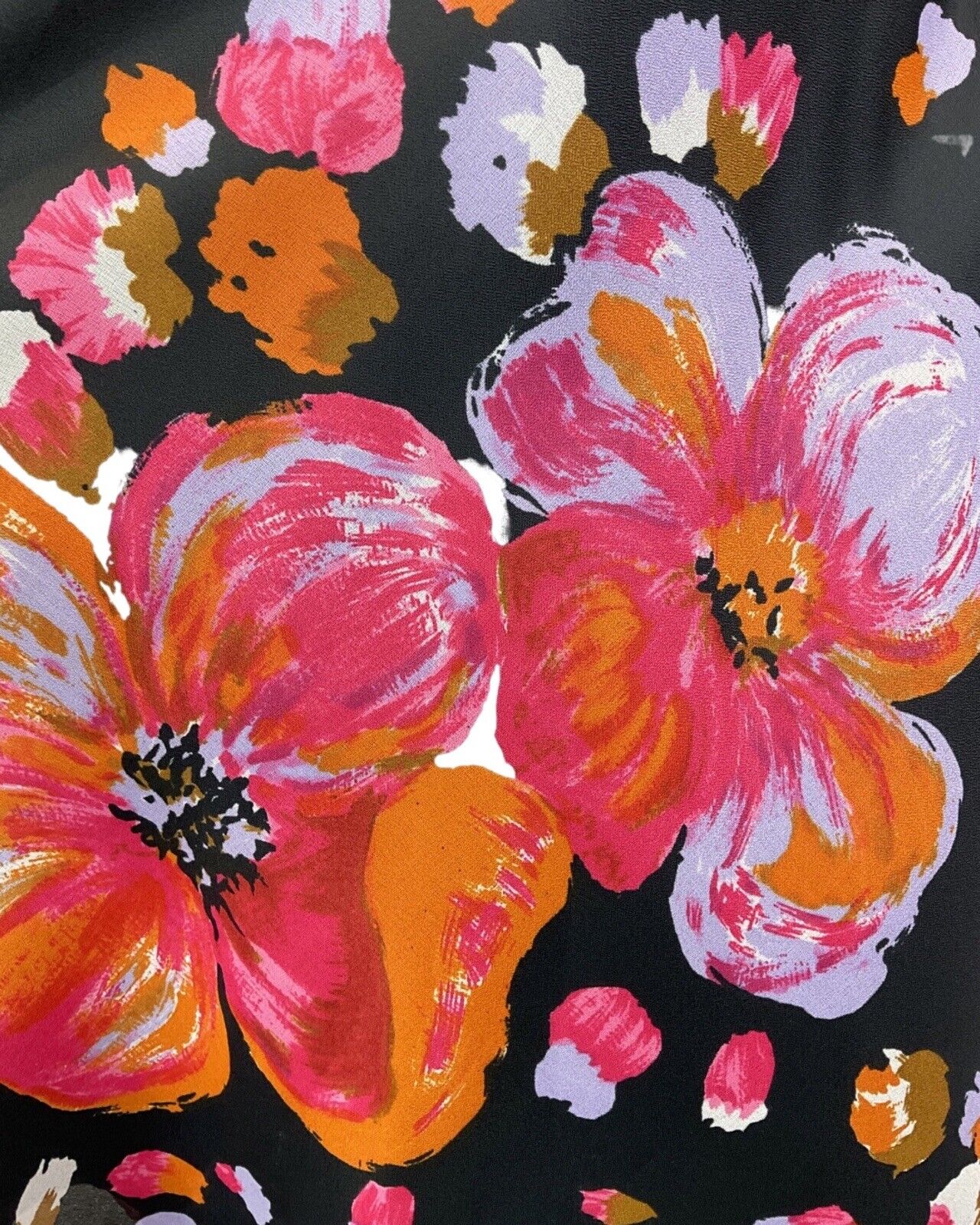 VINTAGE 60s 70s BLACK PINK LILAC FLORAL DAGGER COLLAR SWING SHIRT DRESS 8 10