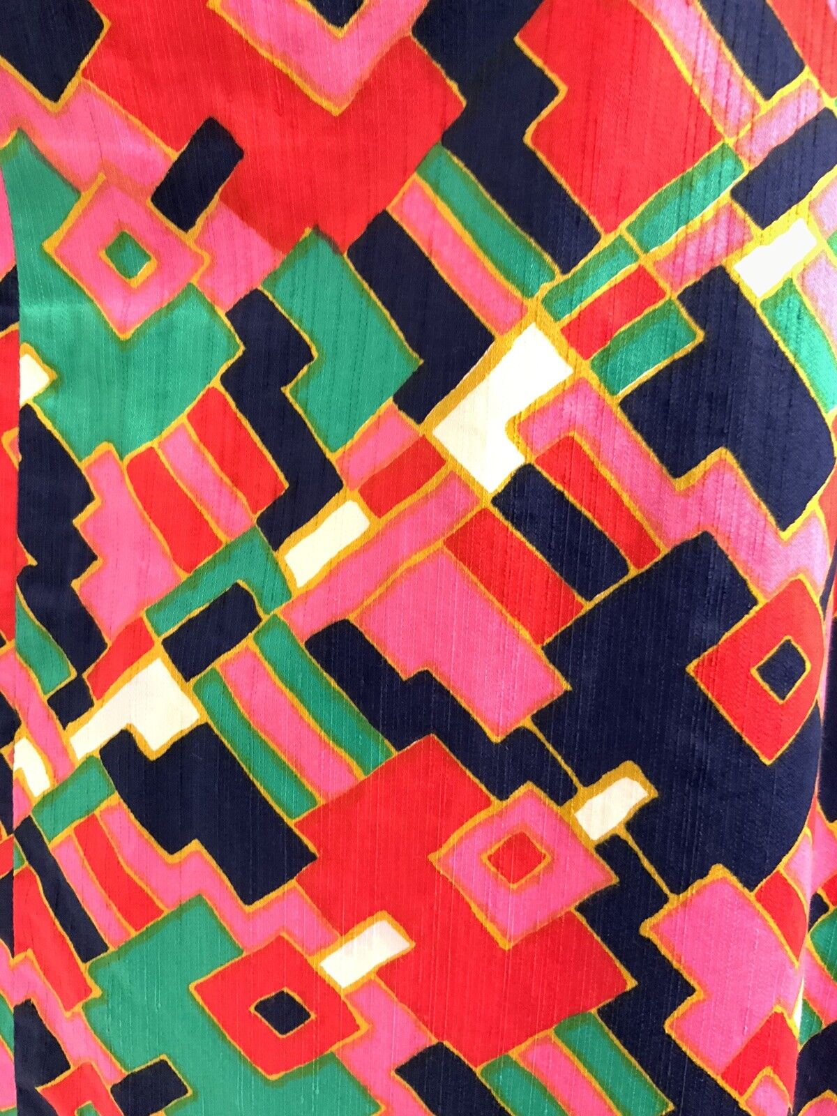 VTG 60s 70s PINK BLUE GREEN GOLD GEOMETRIC PSYCHEDELIC SLEEVELESS DRESS 12 14