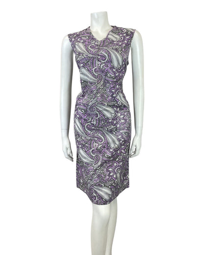 VINTAGE 60s 70s PURPLE GREY WHITE PSYCHEDELIC MANDALA FLORAL SLEEVELESS 12 14