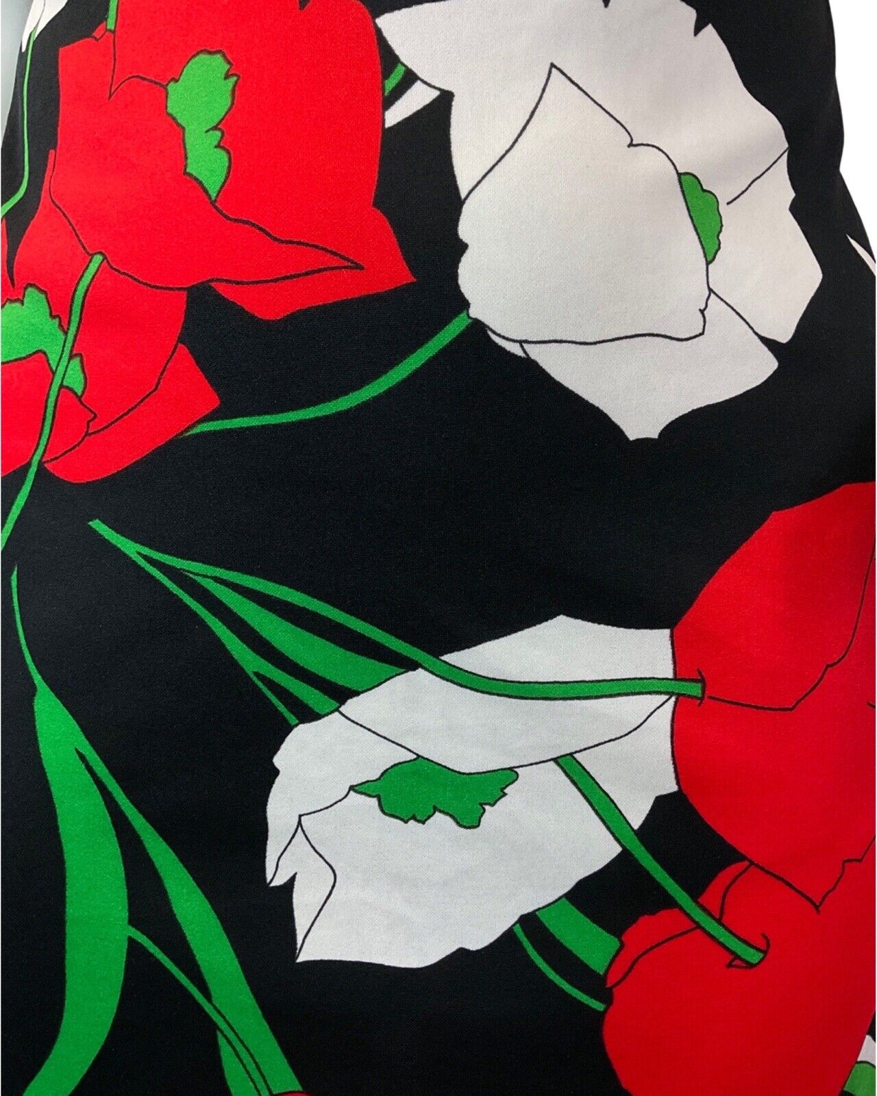 VINTAGE 60s 70s BLACK RED GREEN POPPY FLOWER STRAPPY SUN-DRESS 14