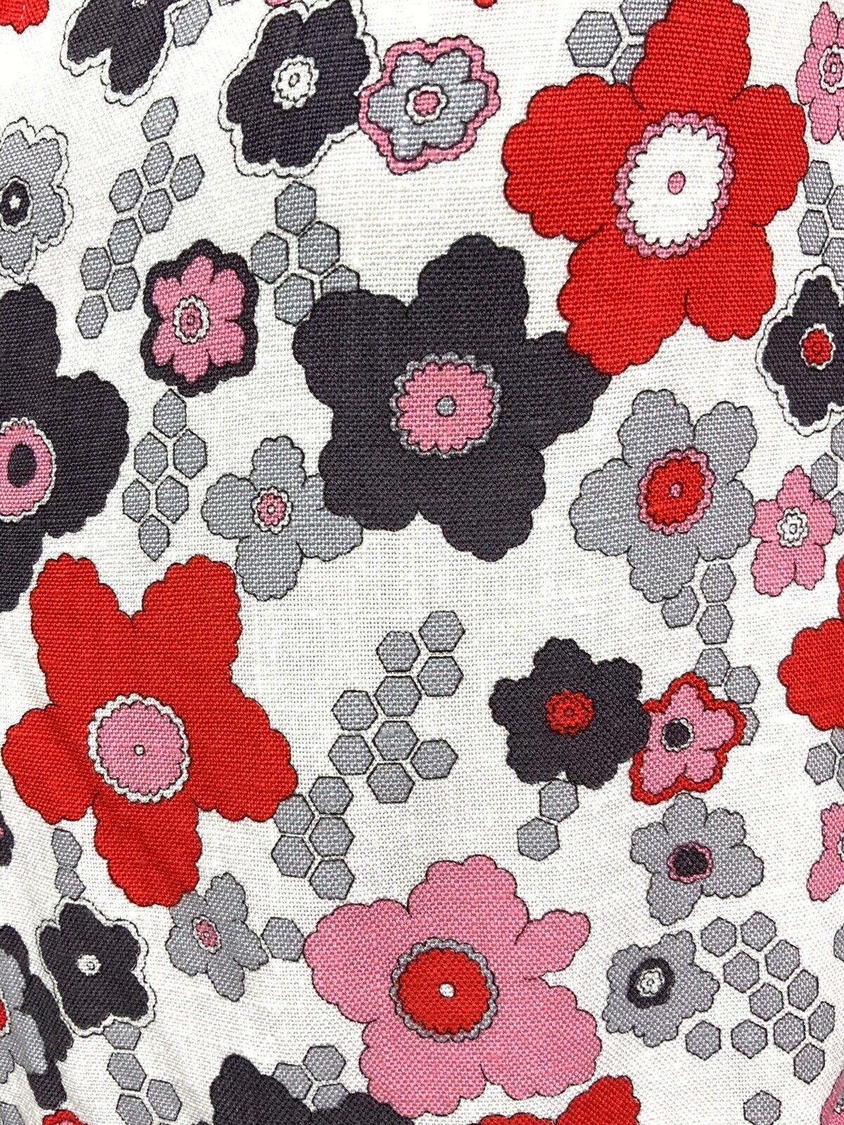 VTG 60s 70s WHITE RED PINK GREY FLORAL FLOWER POWER PSYCHEDELIC DRESS 12 14