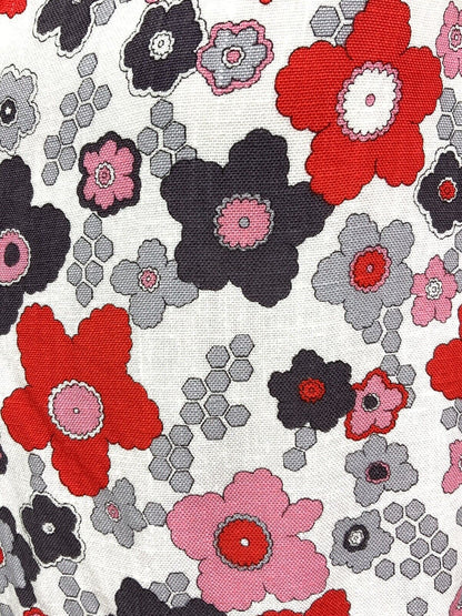 VTG 60s 70s WHITE RED PINK GREY FLORAL FLOWER POWER PSYCHEDELIC DRESS 12 14