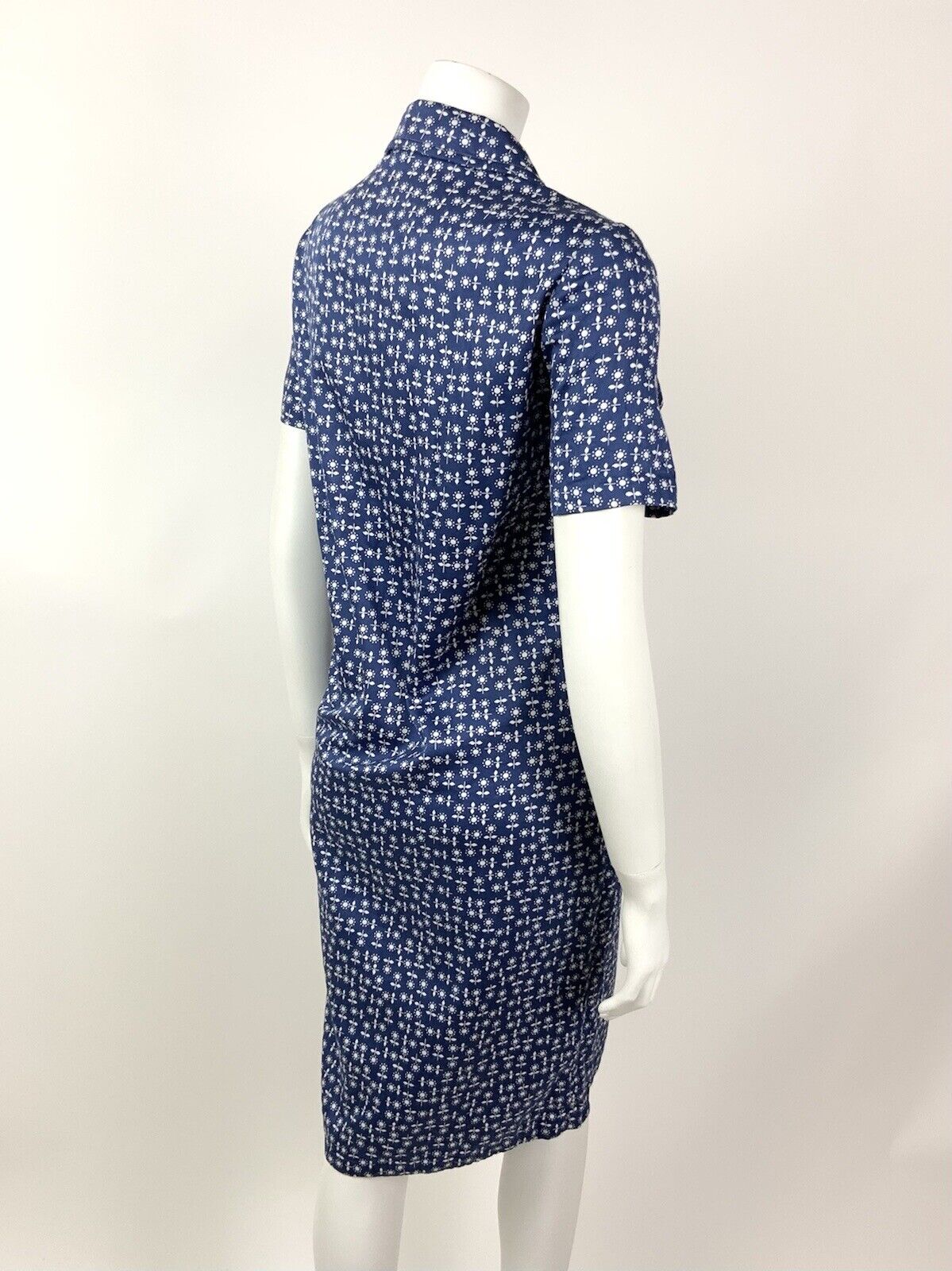 VINTAGE 60s 70s BLUE WHITE FLORAL DAISY SHIRT SHIFT DRESS 14 16