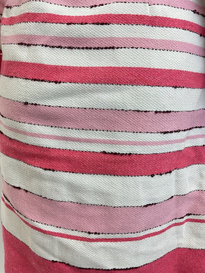 VINTAGE 60s 70s WHITE PINK ROSE STRIPED PLEATED MOD DAGGER SHIRT DRESS 8 10