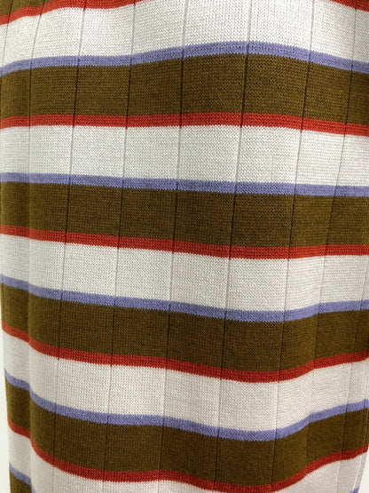 VINTAGE 60s 70s MOD SILVER BROWN PURPLE RED STRIPED BELTED DRESS 14 16