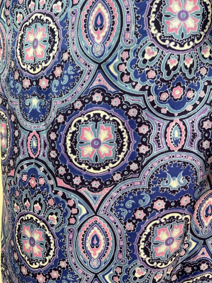VINTAGE 60s 70s PURPLE BLUE PINK ARABESQUE FLORAL PSYCHEDELIC SHIRT DRESS 16 18