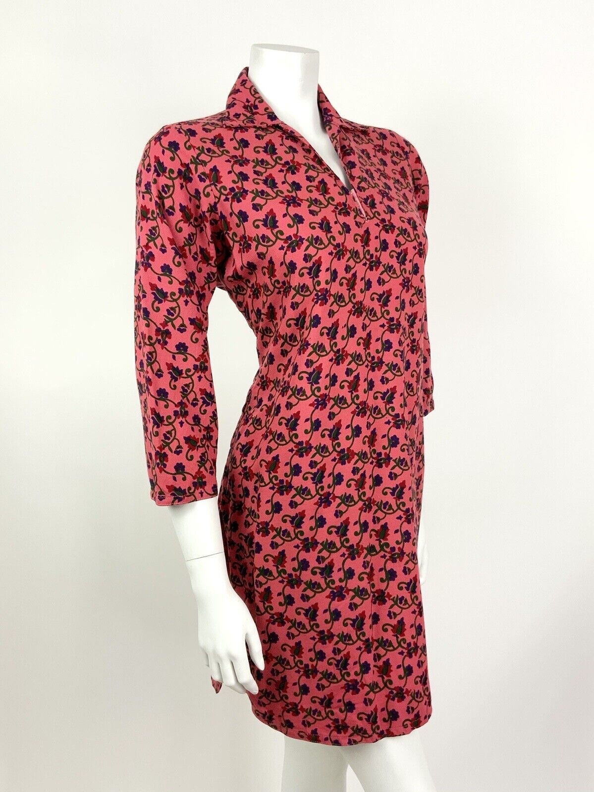 VINTAGE 60s 70s PINK RED BLUE GREEN FLORAL PSYCHEDELIC SWIRL SHIRT DRESS 12 14